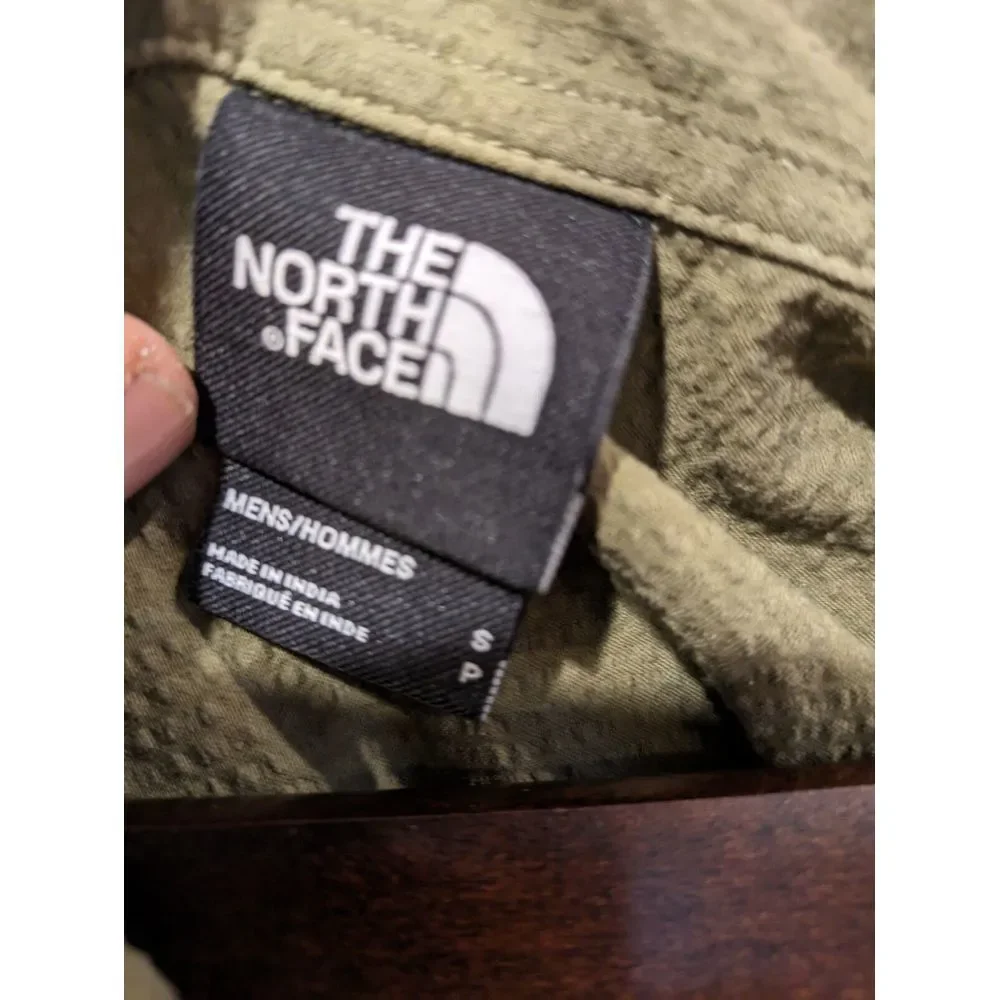 NORTH FACE MEN Small‎ SHORT SLEEVE Green Textured 100% Cotton Shirt